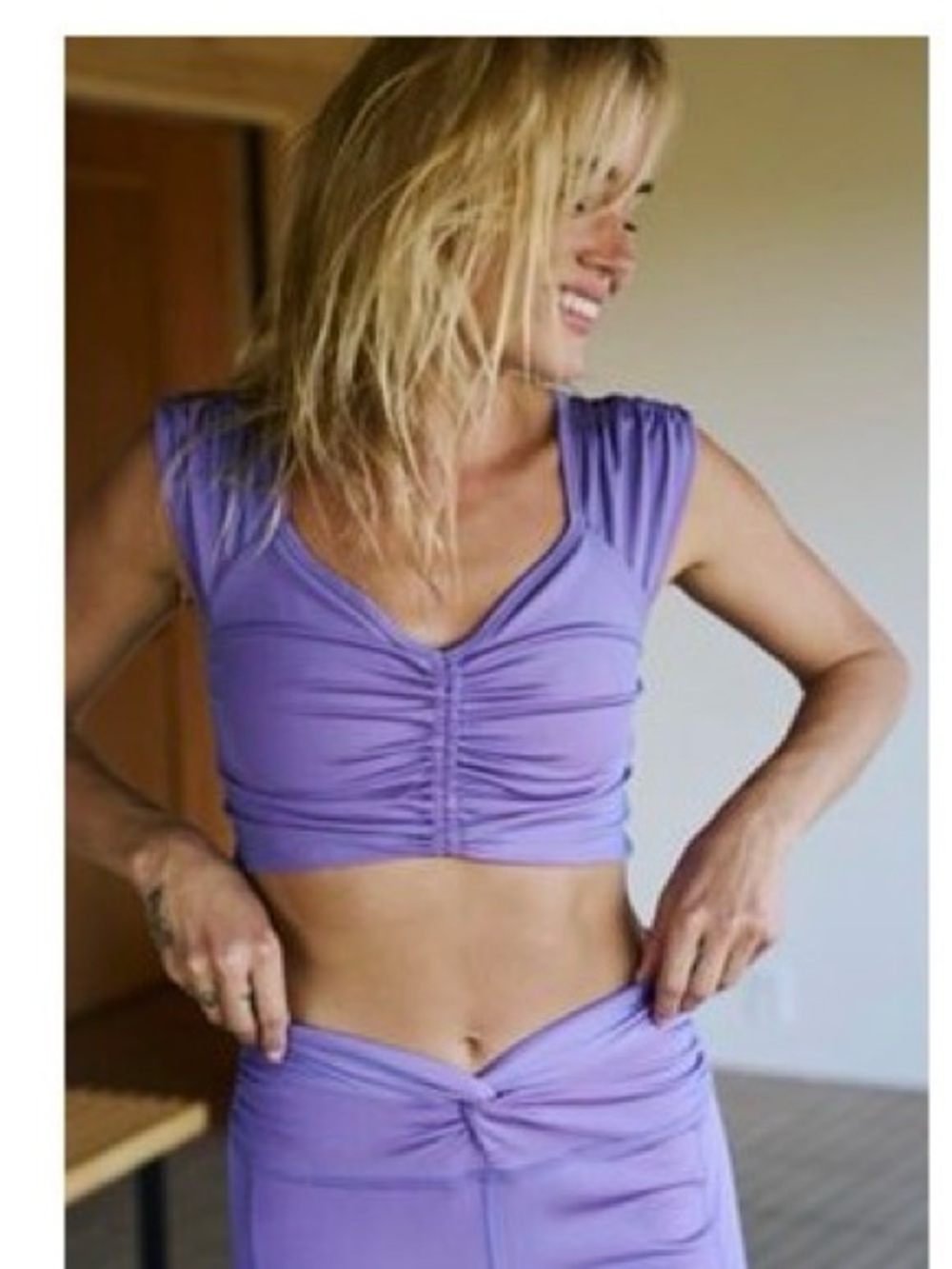 Lavender Ruched Crop Top and Skirt Set